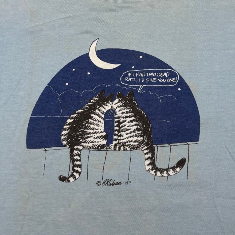 Vintage 70s Crazy Shirts Kliban Cat T-Shirt Mens M Blue Cotton Retro